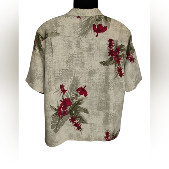 Havana Jack's Cafe Tropical Shirt Men's Sz XL Grey/Burgundy Button Down SILK - Picture 2 of 9